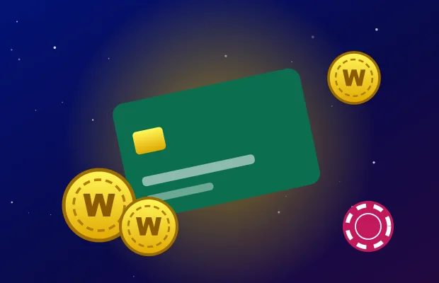 Banking at Casino Wonaco: green bank card with gold coins and a chip