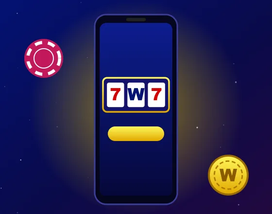 Wonaco Casino app on mobile: phone with slot reels and a play button Wonaco Casino app on mobile: phone with slot reels and a play button