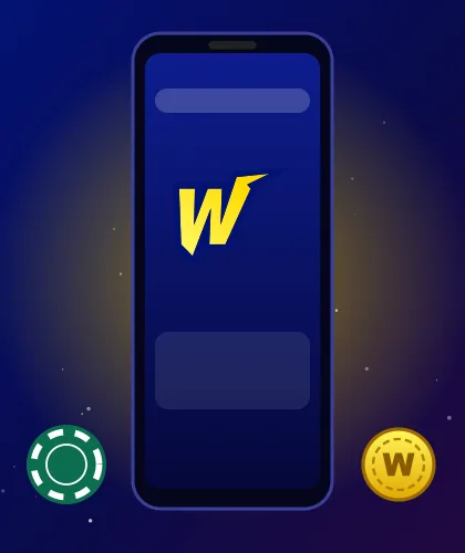 Wonaco Casino in your mobile browser: phone screen with the W logo